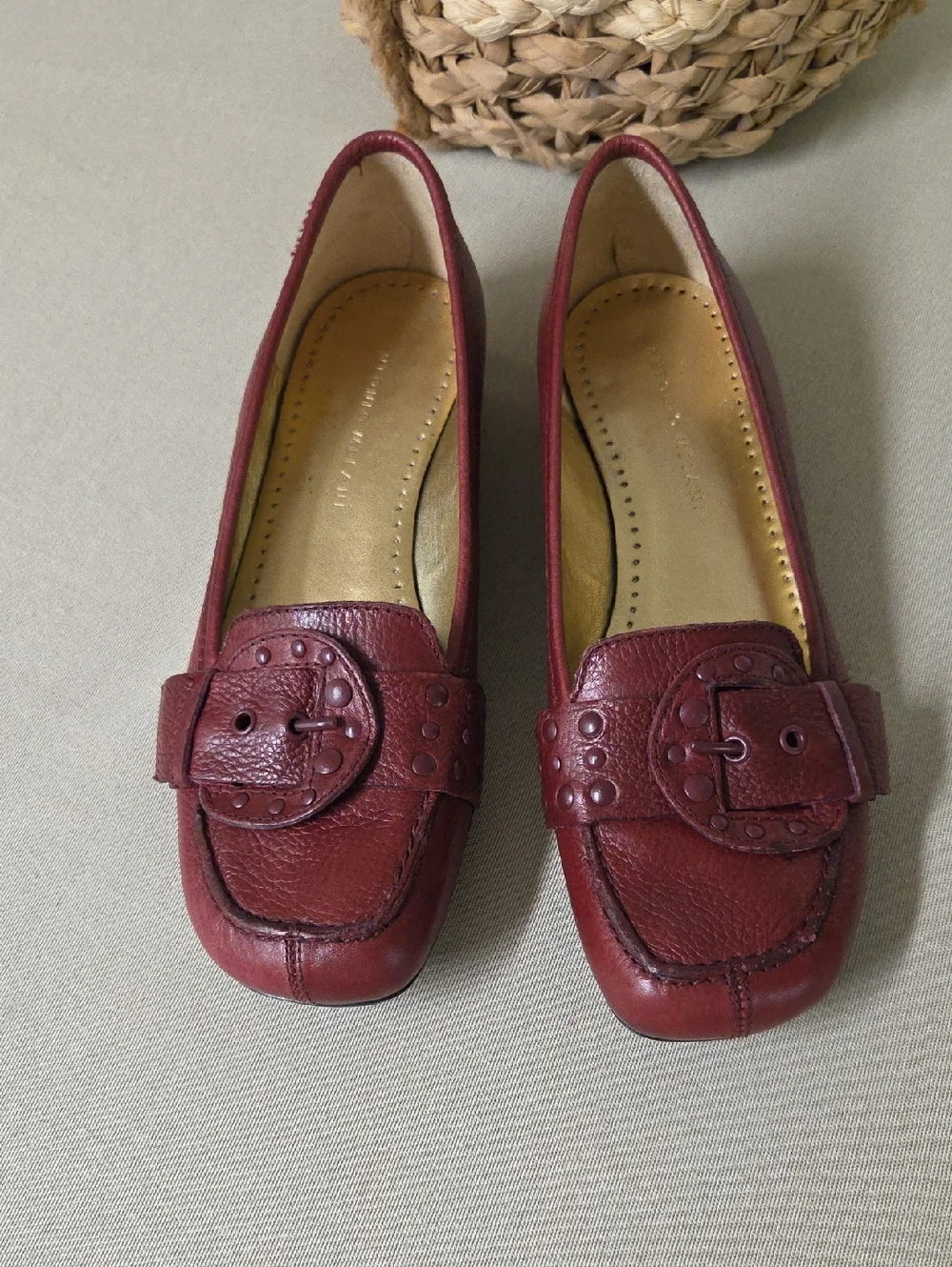 Antonio Melani Dark Red Leather Buckle Loafers Size 7.5 M Flats